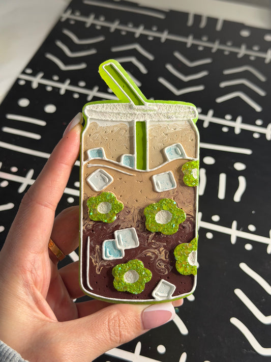 Green floral iced coffee