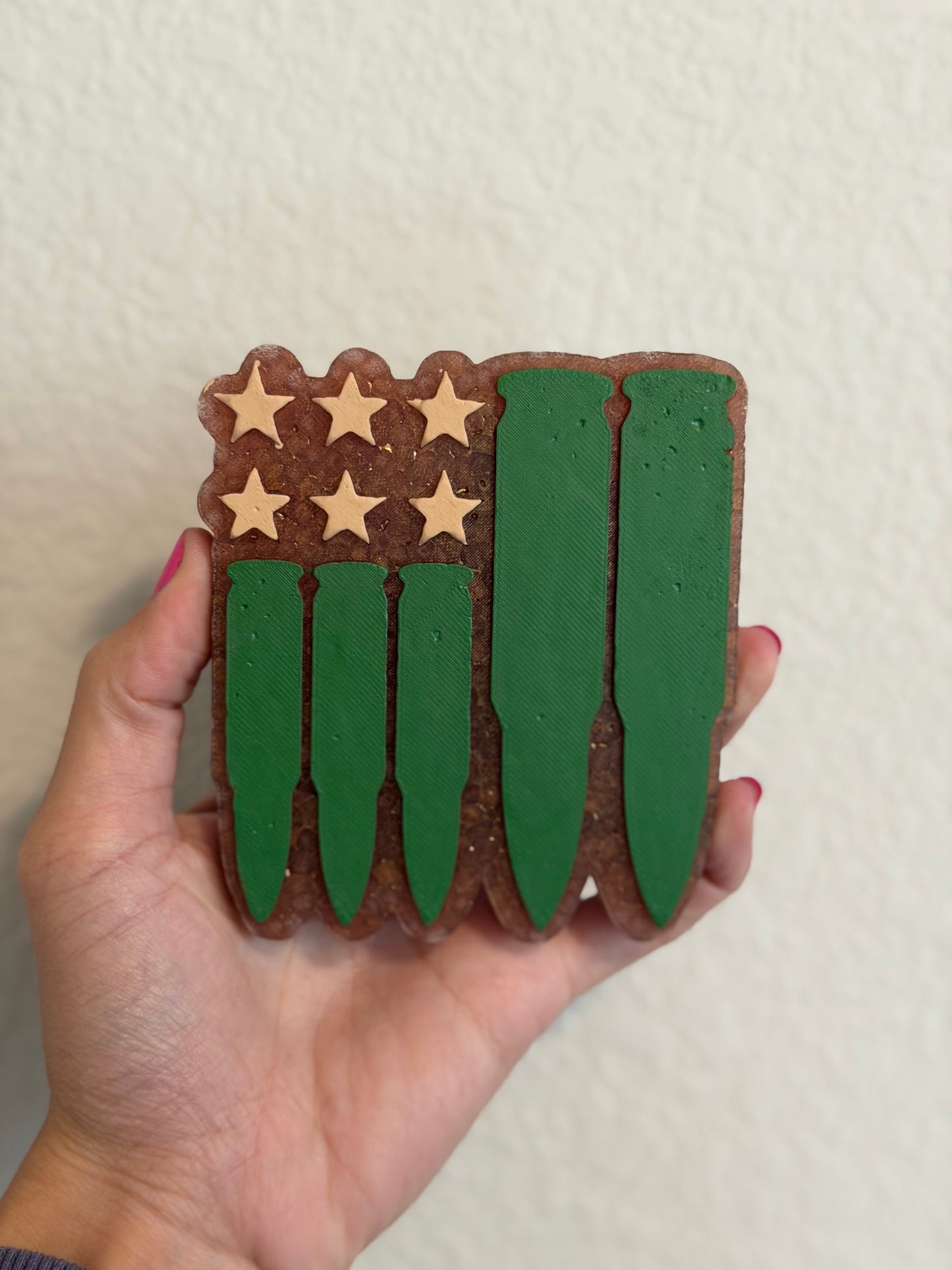 Green/brown shell casing flag